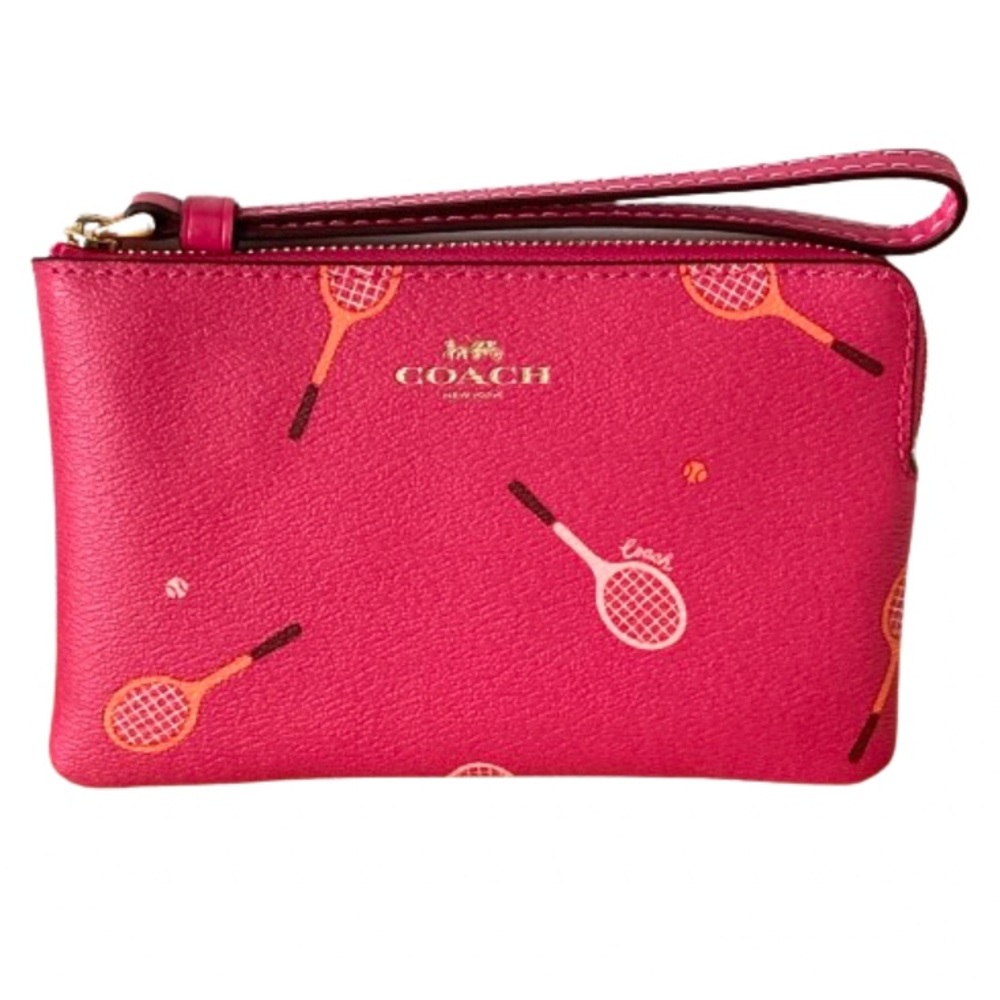 COACH Corner Zip Wristlet in Pink Racquet Print